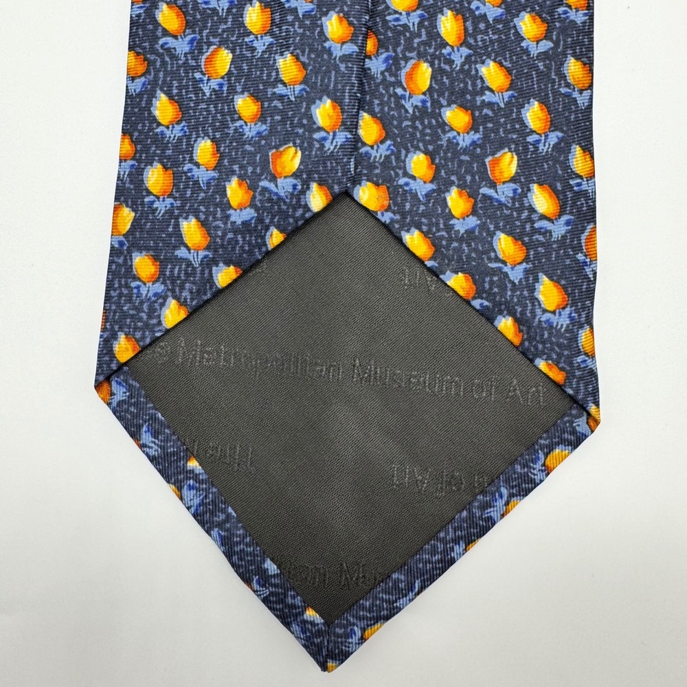 Metropolitan Museum‎ of Art Mens Silk Tie Navy Blue Orange Tulip Floral MMA - Picture 3 of 8